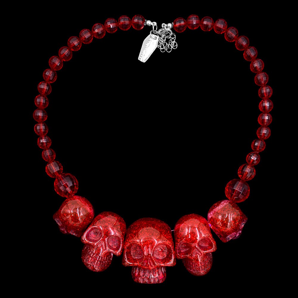 Skull Collection Necklace Red Glitter