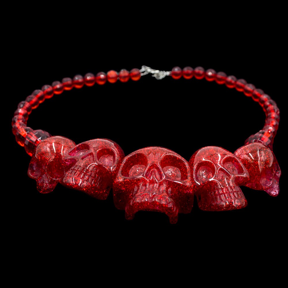 Skull Collection Necklace Red Glitter - Kreepsville