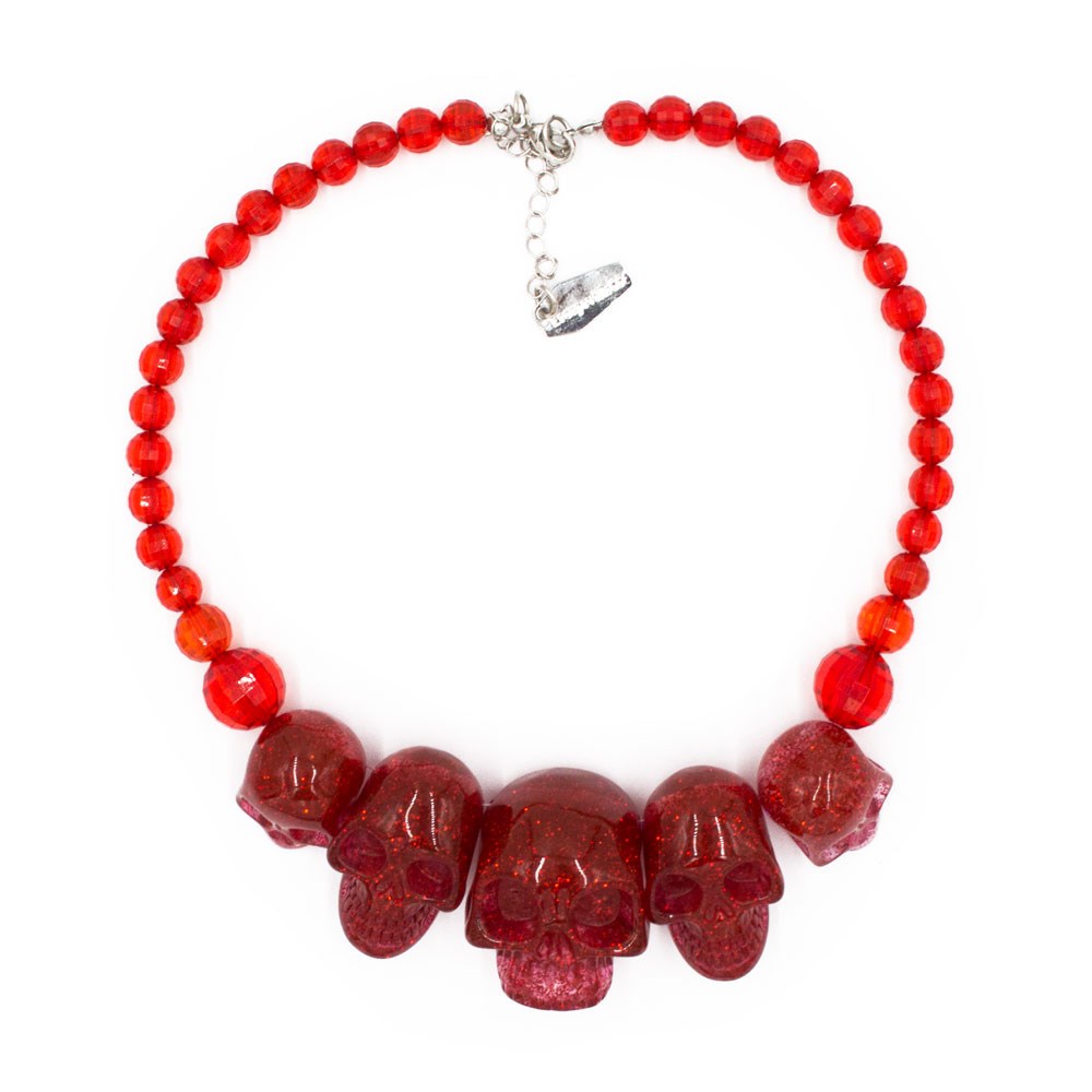自動車 Kreepsville 666 DEAD CUTE Skull Collection Necklace Red Glitter