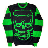 Thumbnail for Franken Skull Green Striped Sweater - Kreepsville