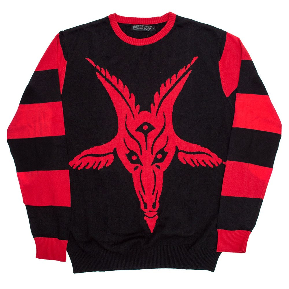 Goathead Baphomet Red Striped Sweater - Kreepsville