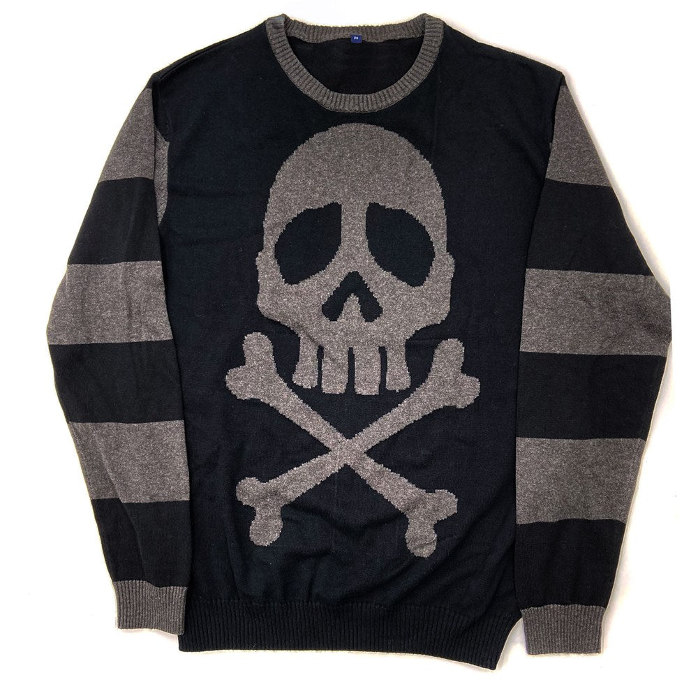 Harlock Skull Grey Striped Sweater - Kreepsville