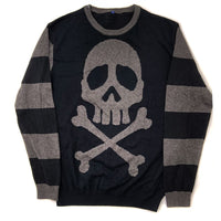Thumbnail for Harlock Skull Grey Striped Sweater - Kreepsville