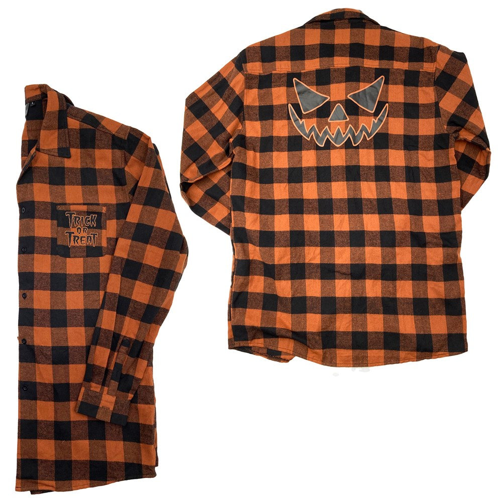 Trick Or Treat Pumpkin Orange Flannel Shirt - Kreepsville