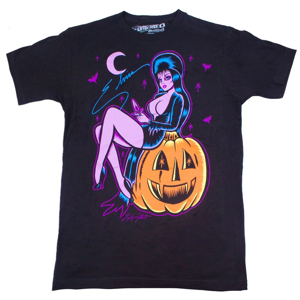 Elvira Hellcat Pumpkin Pin-up Men's T-Shirt - Kreepsville