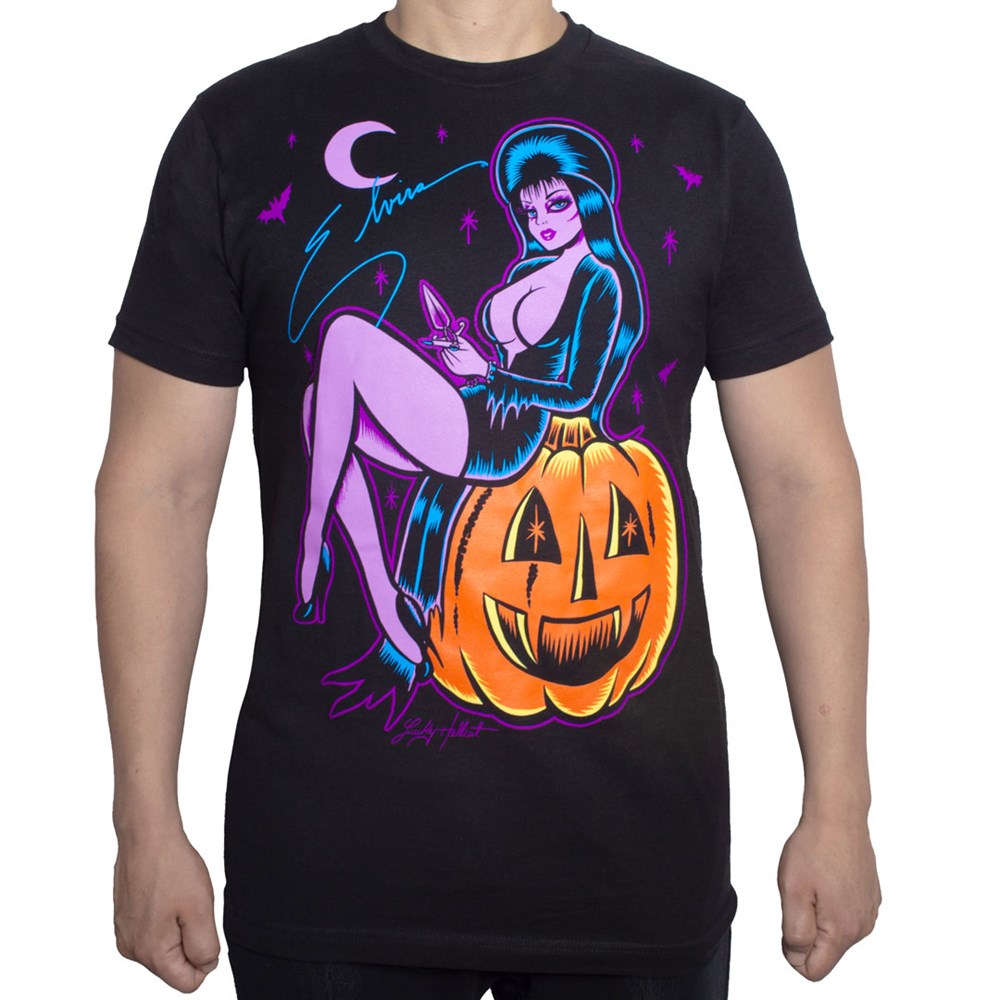 Elvira Hellcat Pumpkin Pin-up Men's T-Shirt - Kreepsville