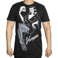 Thumbnail for Vampira Jumbo Skull Pin-up T-shirt - Kreepsville