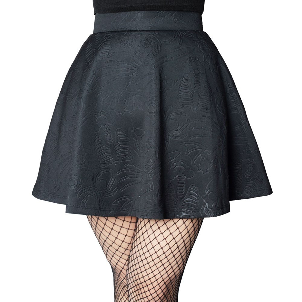 Death Repeat Embossed Skater Skirt - Kreepsville