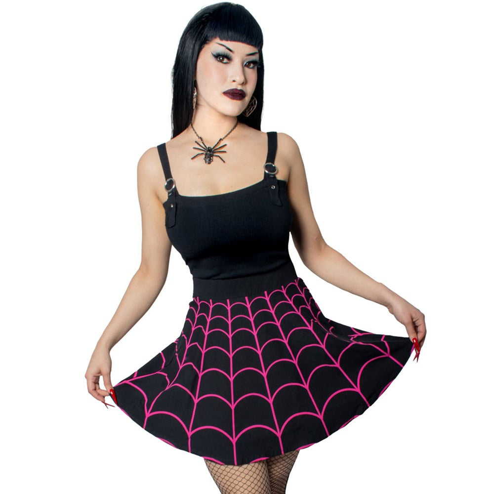 Spiderweb Pink Skater Skirt - Kreepsville