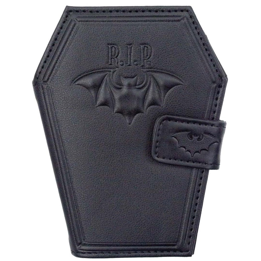 Large Coffin Wallet with small bat wing closure-custom handmade with your choice of vinyl and fabrics from popular shop.